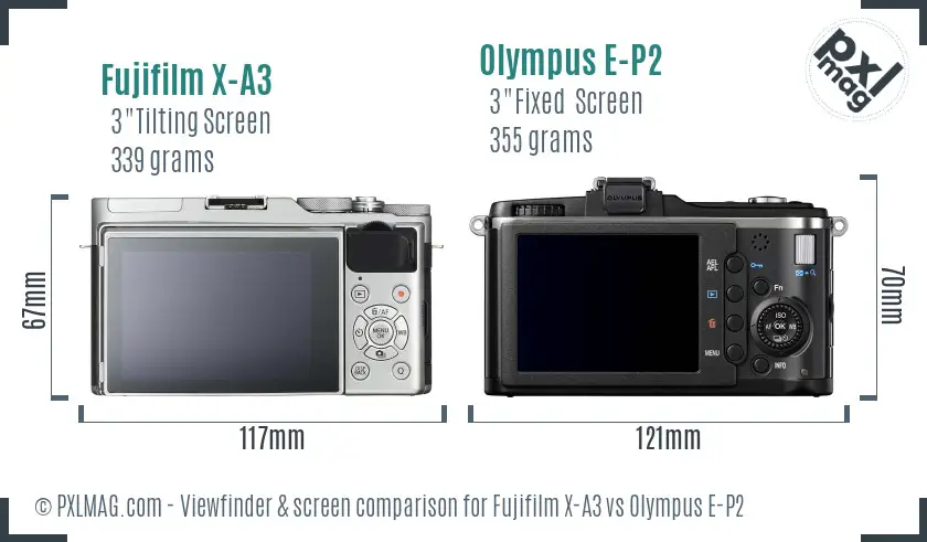 Fujifilm X-A3 vs Olympus E-P2 Screen and Viewfinder comparison