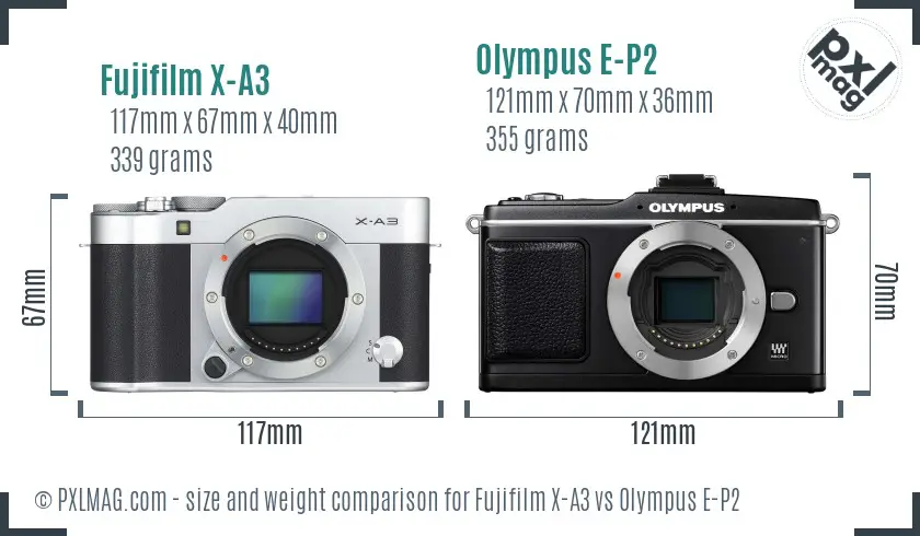 Fujifilm X-A3 vs Olympus E-P2 size comparison
