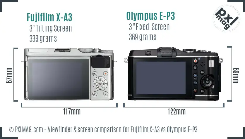 Fujifilm X-A3 vs Olympus E-P3 Screen and Viewfinder comparison