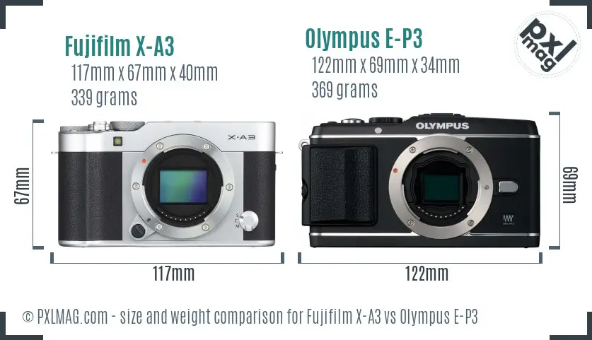 Fujifilm X-A3 vs Olympus E-P3 size comparison