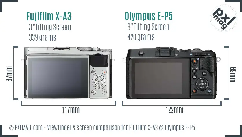 Fujifilm X-A3 vs Olympus E-P5 Screen and Viewfinder comparison
