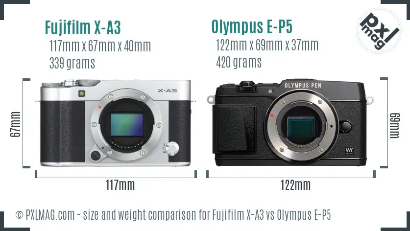 Fujifilm X-A3 vs Olympus E-P5 size comparison