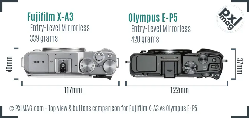 Fujifilm X-A3 vs Olympus E-P5 top view buttons comparison