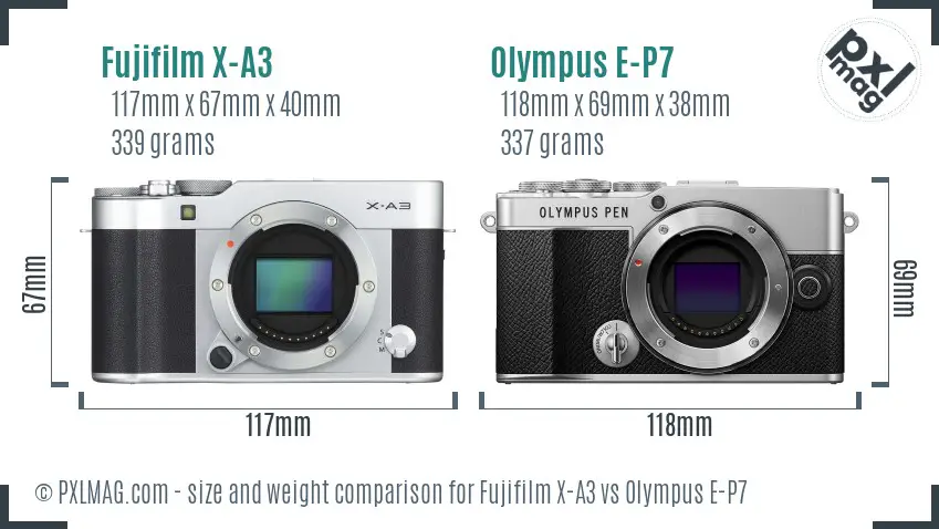 Fujifilm X-A3 vs Olympus E-P7 size comparison
