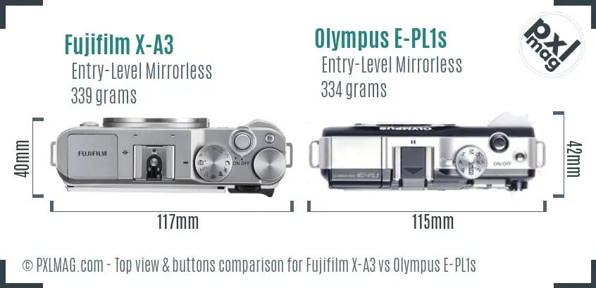 Fujifilm X-A3 vs Olympus E-PL1s top view buttons comparison Fujifilm X-A3 vs Olympus E-PL1s top view buttons comparison