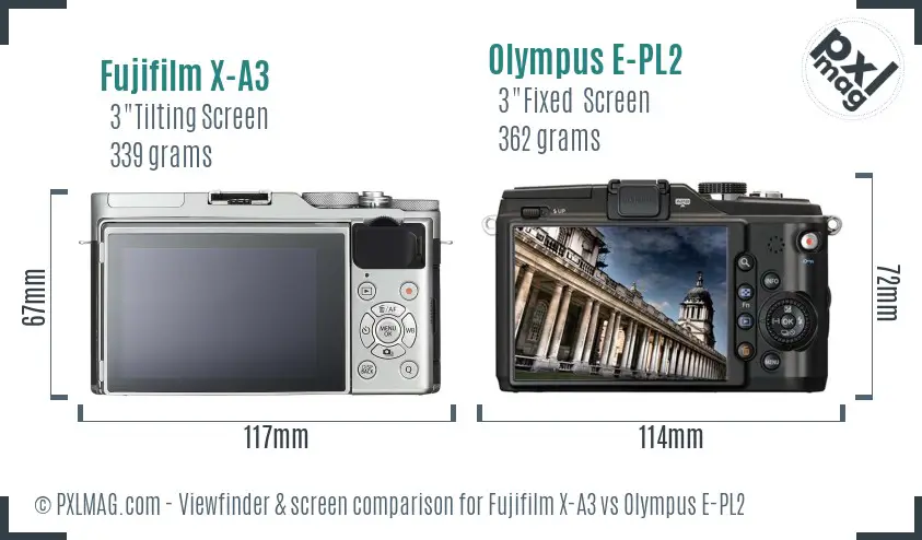 Fujifilm X-A3 vs Olympus E-PL2 Screen and Viewfinder comparison