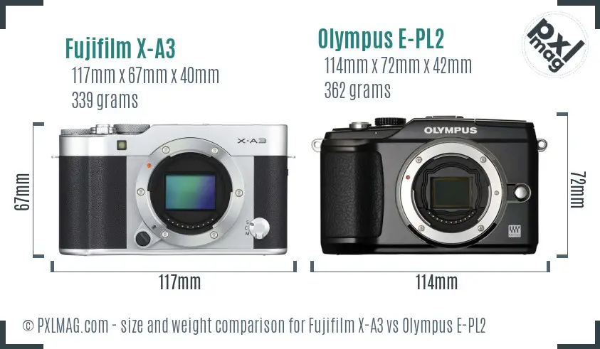 Fujifilm X-A3 vs Olympus E-PL2 size comparison