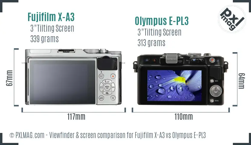 Fujifilm X-A3 vs Olympus E-PL3 Screen and Viewfinder comparison