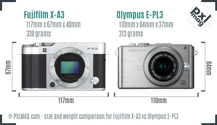 Fujifilm X-A3 vs Olympus E-PL3 size comparison