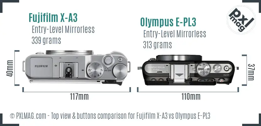 Fujifilm X-A3 vs Olympus E-PL3 top view buttons comparison