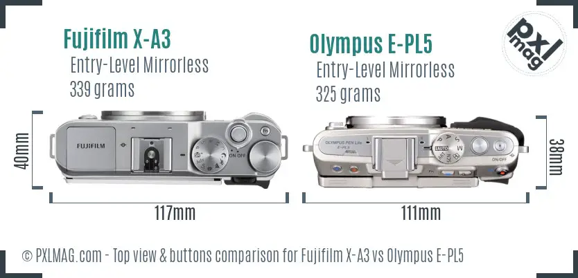 Fujifilm X-A3 vs Olympus E-PL5 top view buttons comparison