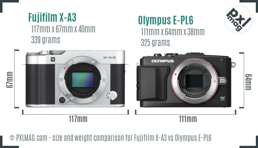 Fujifilm X-A3 vs Olympus E-PL6 size comparison