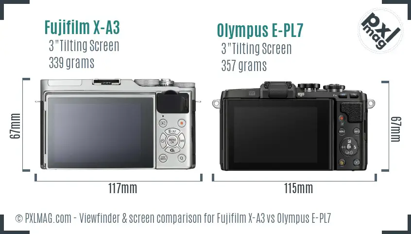 Fujifilm X-A3 vs Olympus E-PL7 Screen and Viewfinder comparison