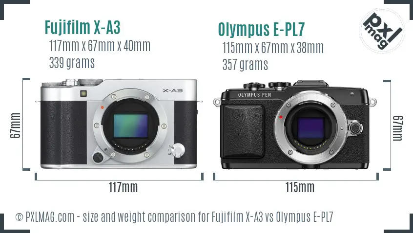 Fujifilm X-A3 vs Olympus E-PL7 size comparison