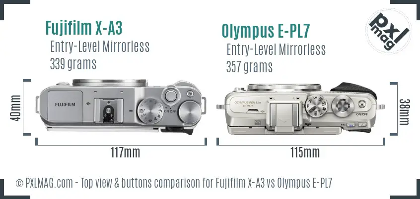 Fujifilm X-A3 vs Olympus E-PL7 top view buttons comparison