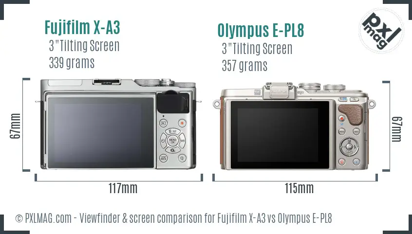 Fujifilm X-A3 vs Olympus E-PL8 Screen and Viewfinder comparison