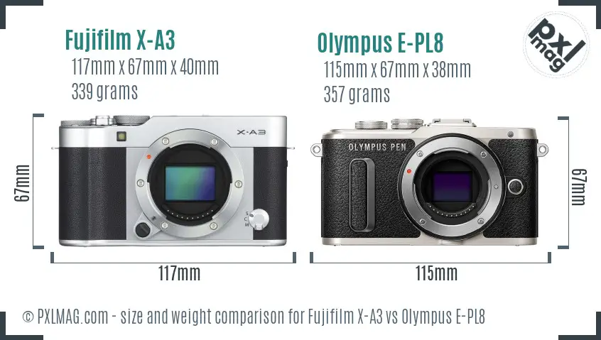 Fujifilm X-A3 vs Olympus E-PL8 size comparison