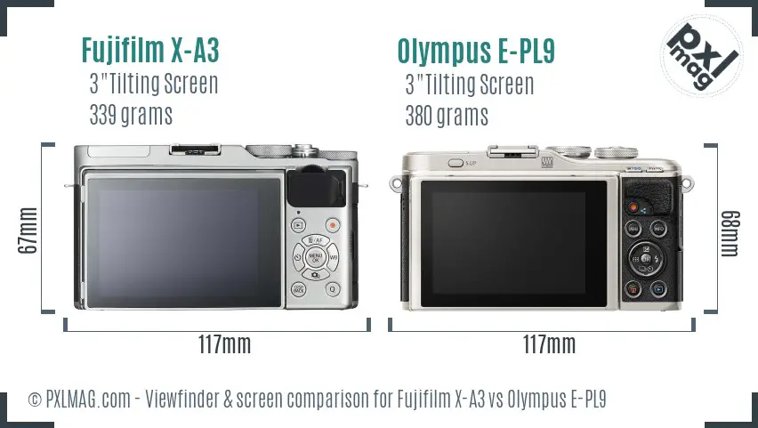 Fujifilm X-A3 vs Olympus E-PL9 Screen and Viewfinder comparison