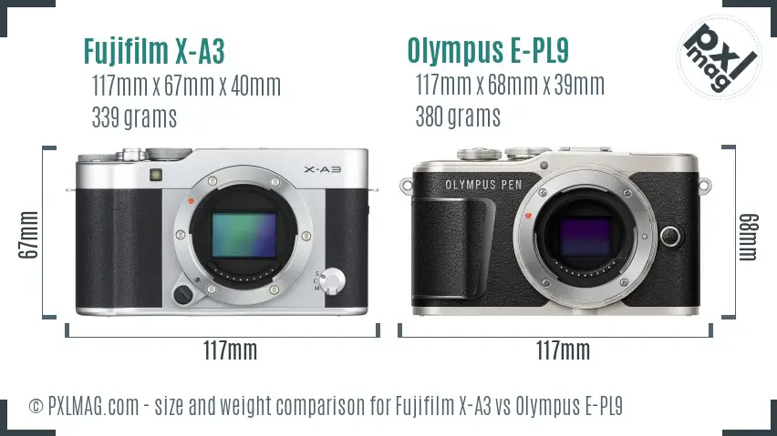 Fujifilm X-A3 vs Olympus E-PL9 size comparison