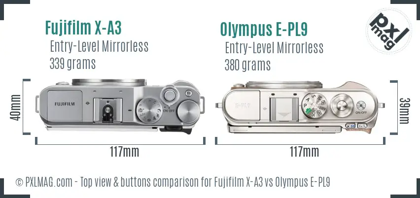 Fujifilm X-A3 vs Olympus E-PL9 top view buttons comparison