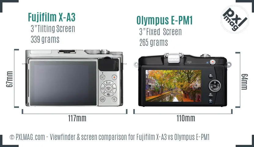 Fujifilm X-A3 vs Olympus E-PM1 Screen and Viewfinder comparison Fujifilm X-A3 vs Olympus E-PM1 Screen and Viewfinder comparison