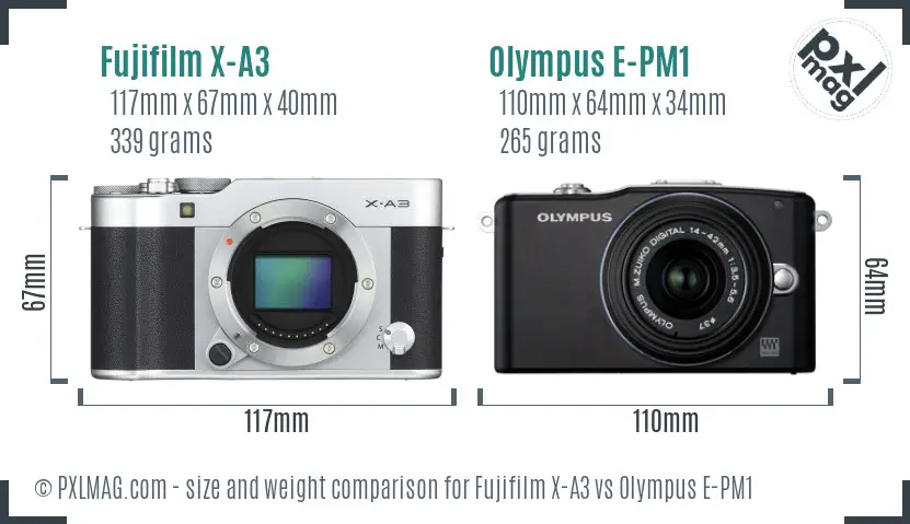 Fujifilm X-A3 vs Olympus E-PM1 size comparison Fujifilm X-A3 vs Olympus E-PM1 size comparison
