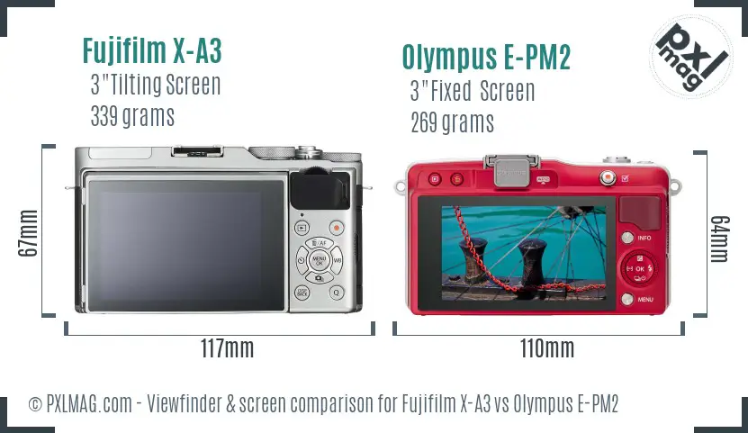 Fujifilm X-A3 vs Olympus E-PM2 Screen and Viewfinder comparison