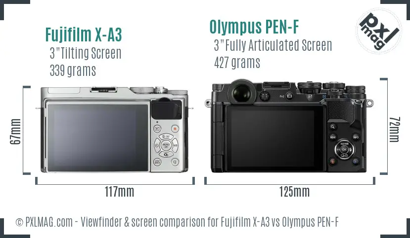 Fujifilm X-A3 vs Olympus PEN-F Screen and Viewfinder comparison