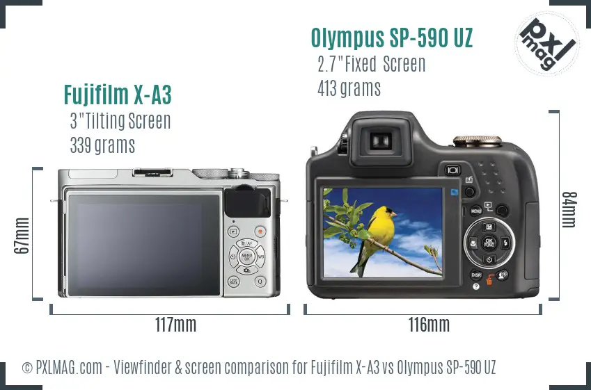Fujifilm X-A3 vs Olympus SP-590 UZ Screen and Viewfinder comparison