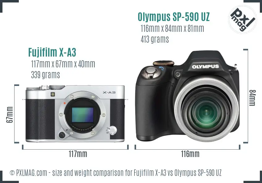 Fujifilm X-A3 vs Olympus SP-590 UZ size comparison
