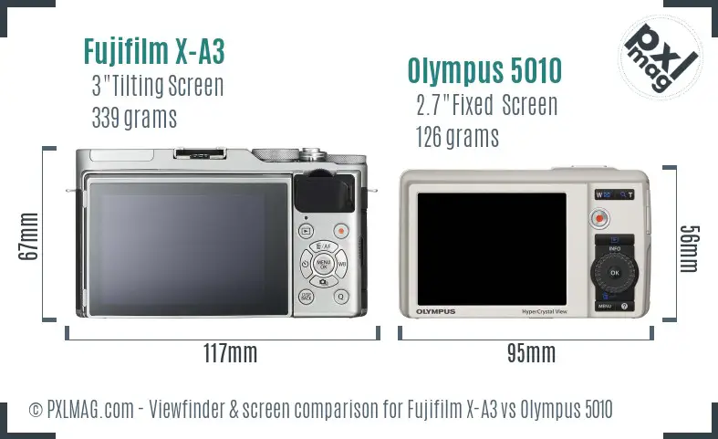 Fujifilm X-A3 vs Olympus 5010 Screen and Viewfinder comparison