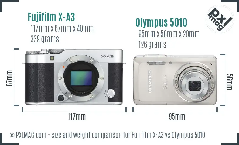 Fujifilm X-A3 vs Olympus 5010 size comparison