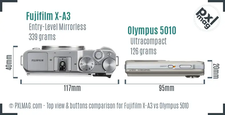 Fujifilm X-A3 vs Olympus 5010 top view buttons comparison