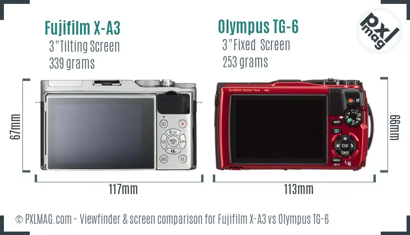 Fujifilm X-A3 vs Olympus TG-6 Screen and Viewfinder comparison