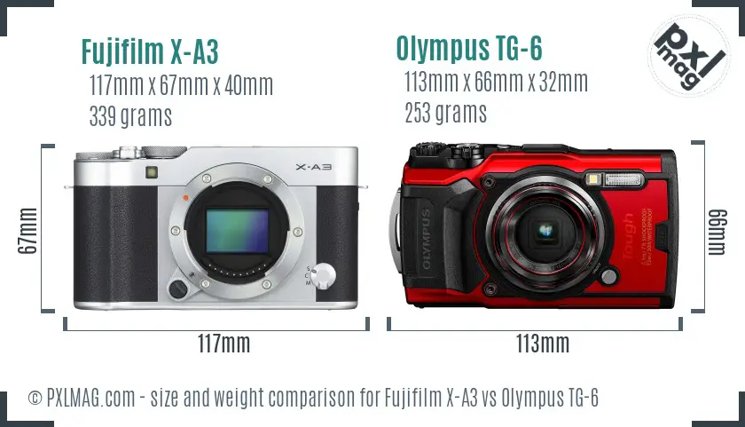 Fujifilm X-A3 vs Olympus TG-6 size comparison