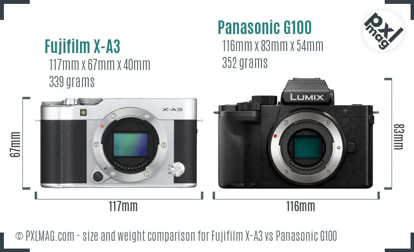 Fujifilm X-A3 vs Panasonic G100 size comparison
