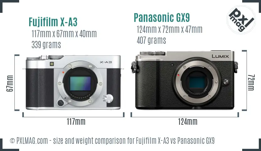 Fujifilm X-A3 vs Panasonic GX9 size comparison