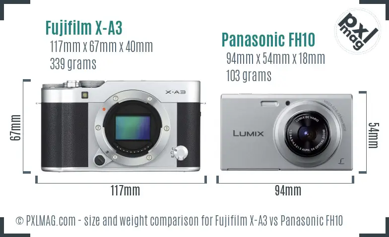 Fujifilm X-A3 vs Panasonic FH10 size comparison