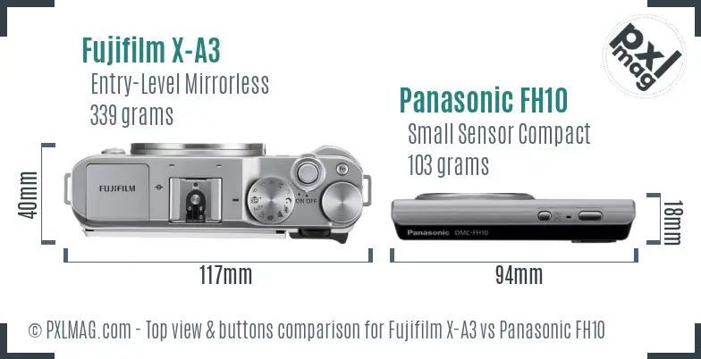 Fujifilm X-A3 vs Panasonic FH10 top view buttons comparison