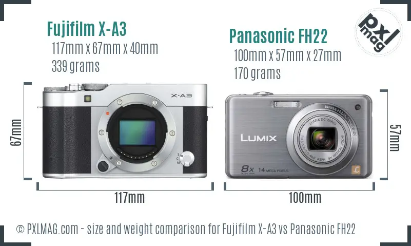 Fujifilm X-A3 vs Panasonic FH22 size comparison