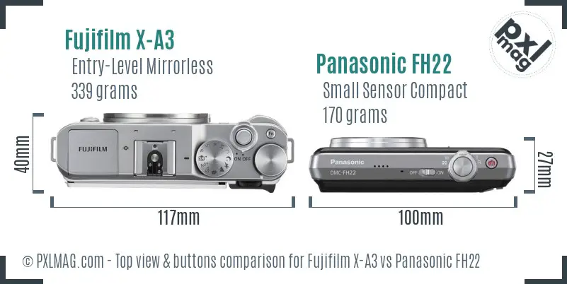 Fujifilm X-A3 vs Panasonic FH22 top view buttons comparison
