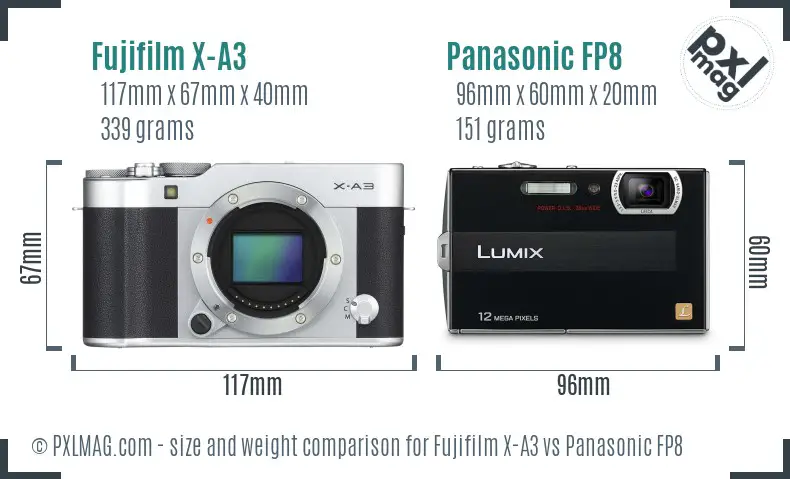 Fujifilm X-A3 vs Panasonic FP8 size comparison