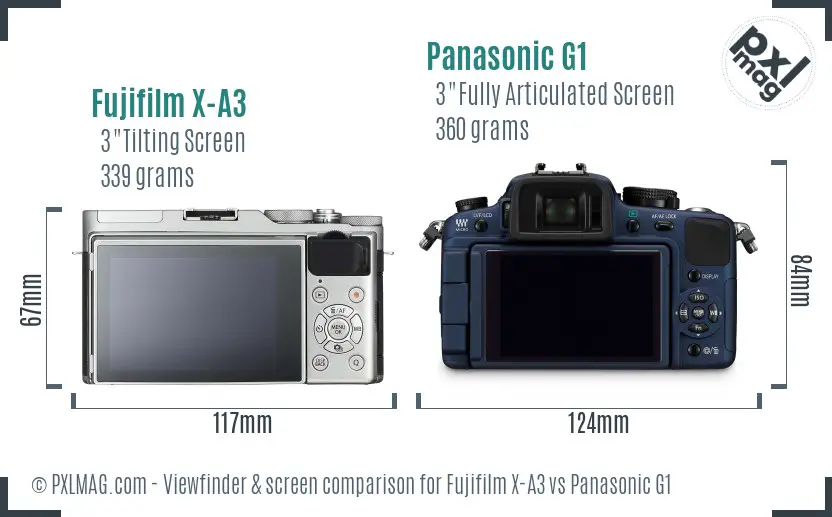 Fujifilm X-A3 vs Panasonic G1 Screen and Viewfinder comparison