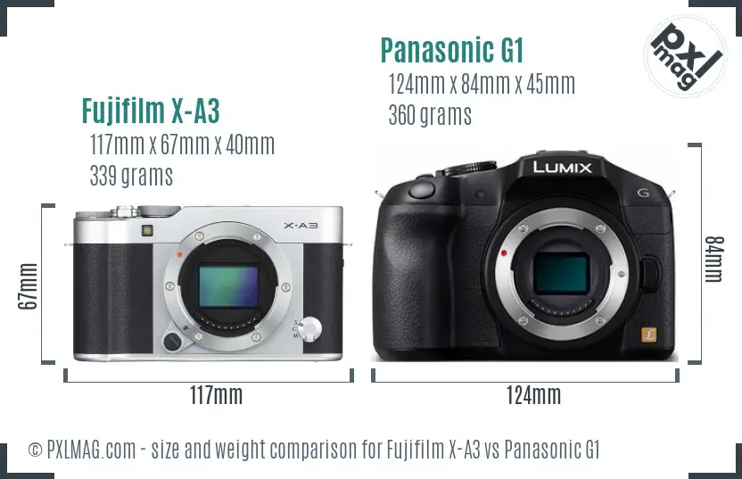 Fujifilm X-A3 vs Panasonic G1 size comparison