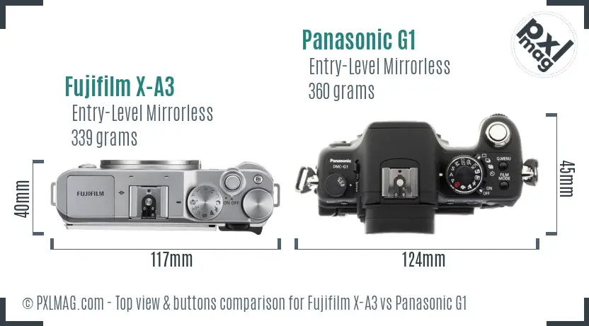 Fujifilm X-A3 vs Panasonic G1 top view buttons comparison