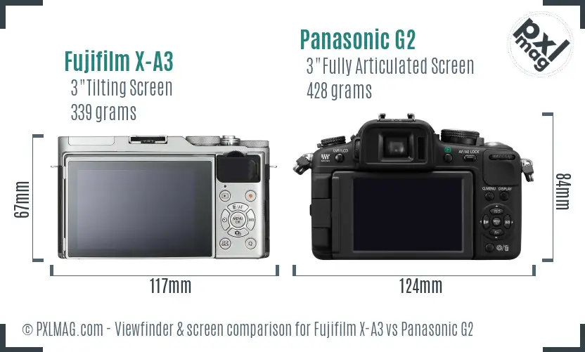 Fujifilm X-A3 vs Panasonic G2 Screen and Viewfinder comparison