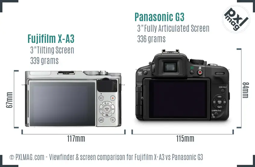 Fujifilm X-A3 vs Panasonic G3 Screen and Viewfinder comparison