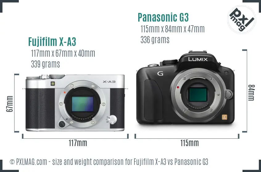 Fujifilm X-A3 vs Panasonic G3 size comparison