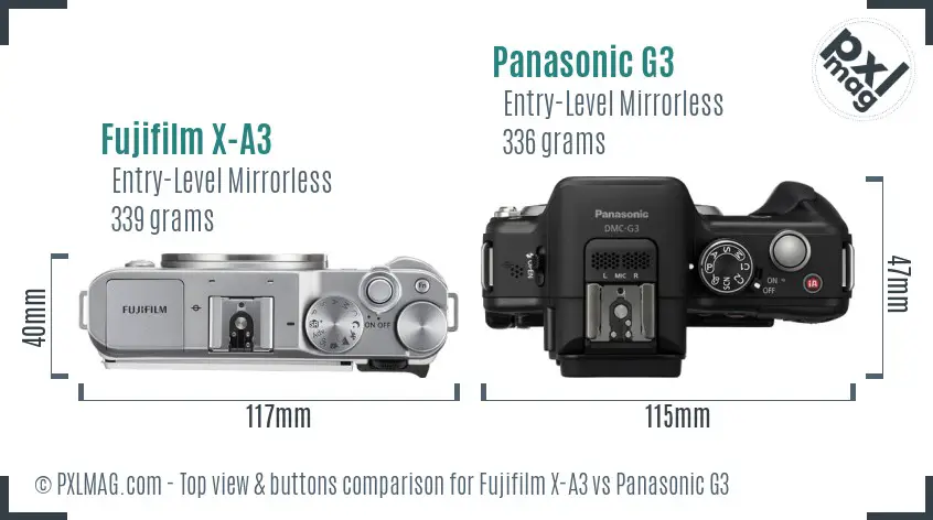 Fujifilm X-A3 vs Panasonic G3 top view buttons comparison