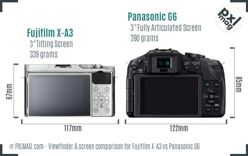 Fujifilm X-A3 vs Panasonic G6 Screen and Viewfinder comparison